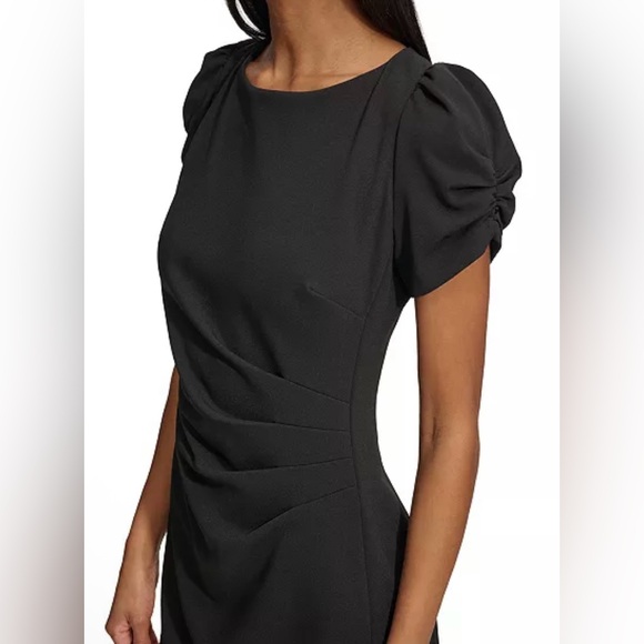Karl Lagerfeld Black Puff-Sleeve Side-Pleated Dress, Sz 16 (P2P 20”) - Picture 3 of 9